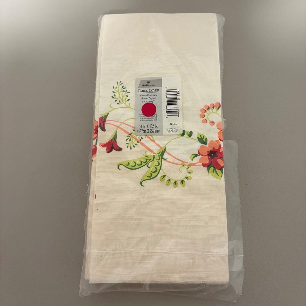 Hallmark Vintage Floral Table Cover 54x102 Cream Pink Green Leakproof‎ TAB 3142